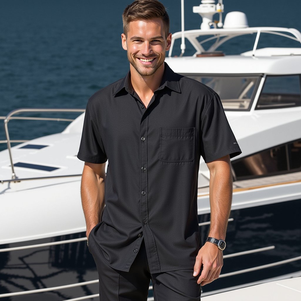 Breathable Men’s Short Sleeve Dress Shirt - Marina Yacht Wear