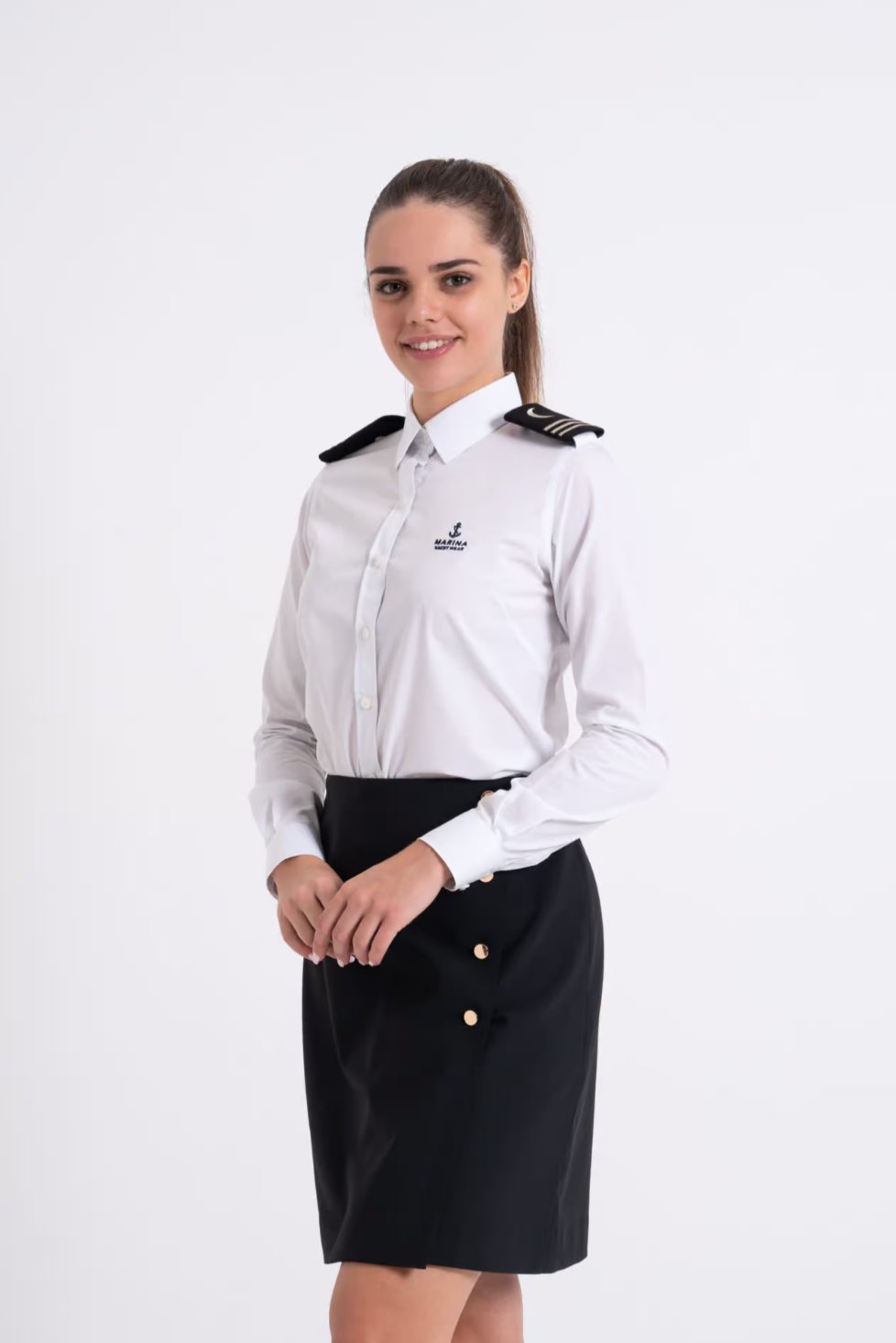 Ladies Long Sleeve Dress Shirt with Epaulettes - Marina Yacht Wear