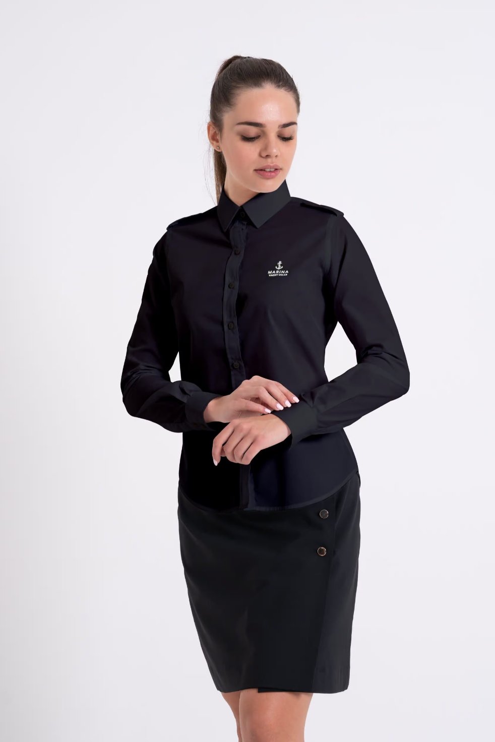 Ladies Long Sleeve Dress Shirt with Epaulettes - Marina Yacht Wear