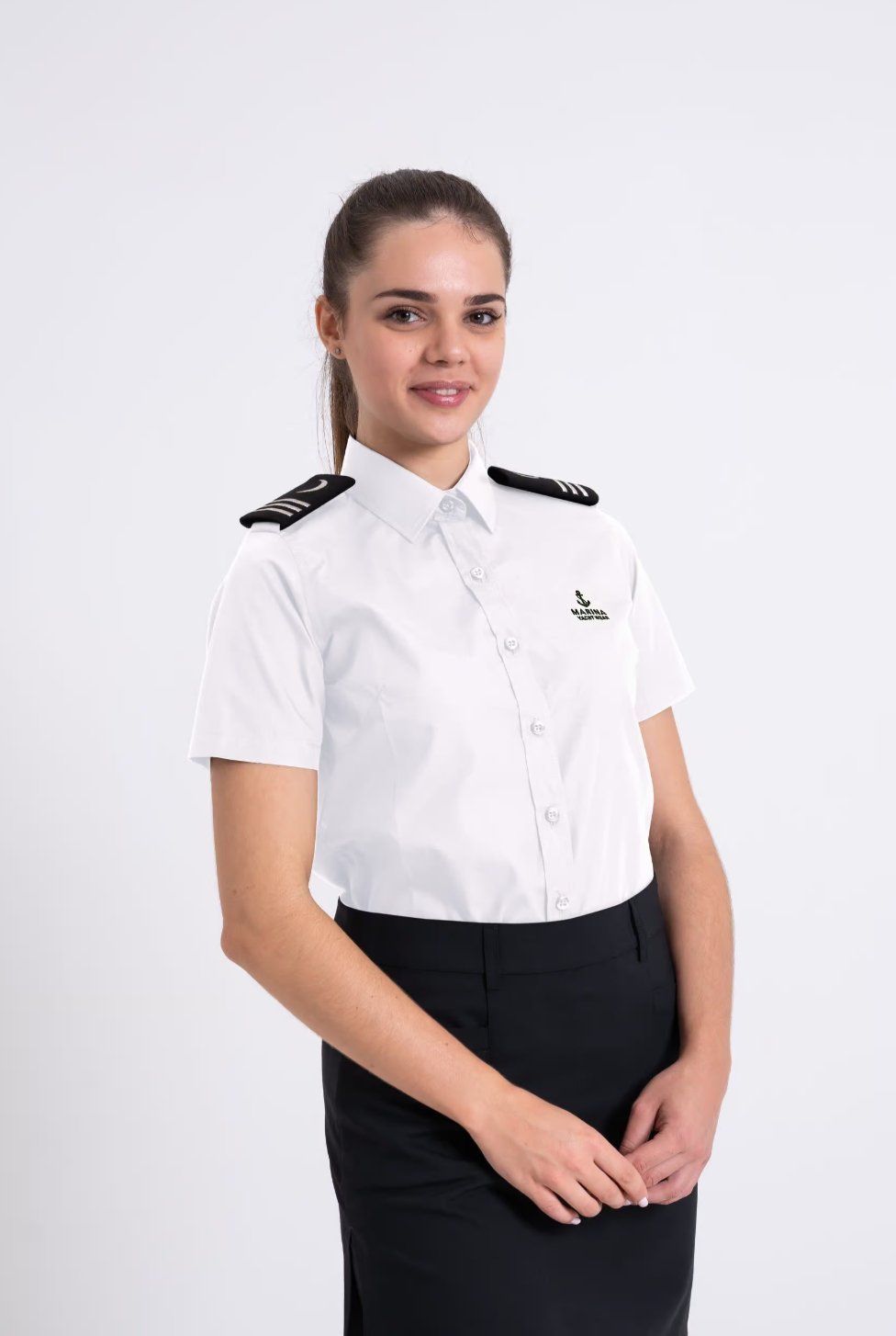 Ladies Short Sleeve Dress Shirt with Epaulettes - Marina Yacht Wear