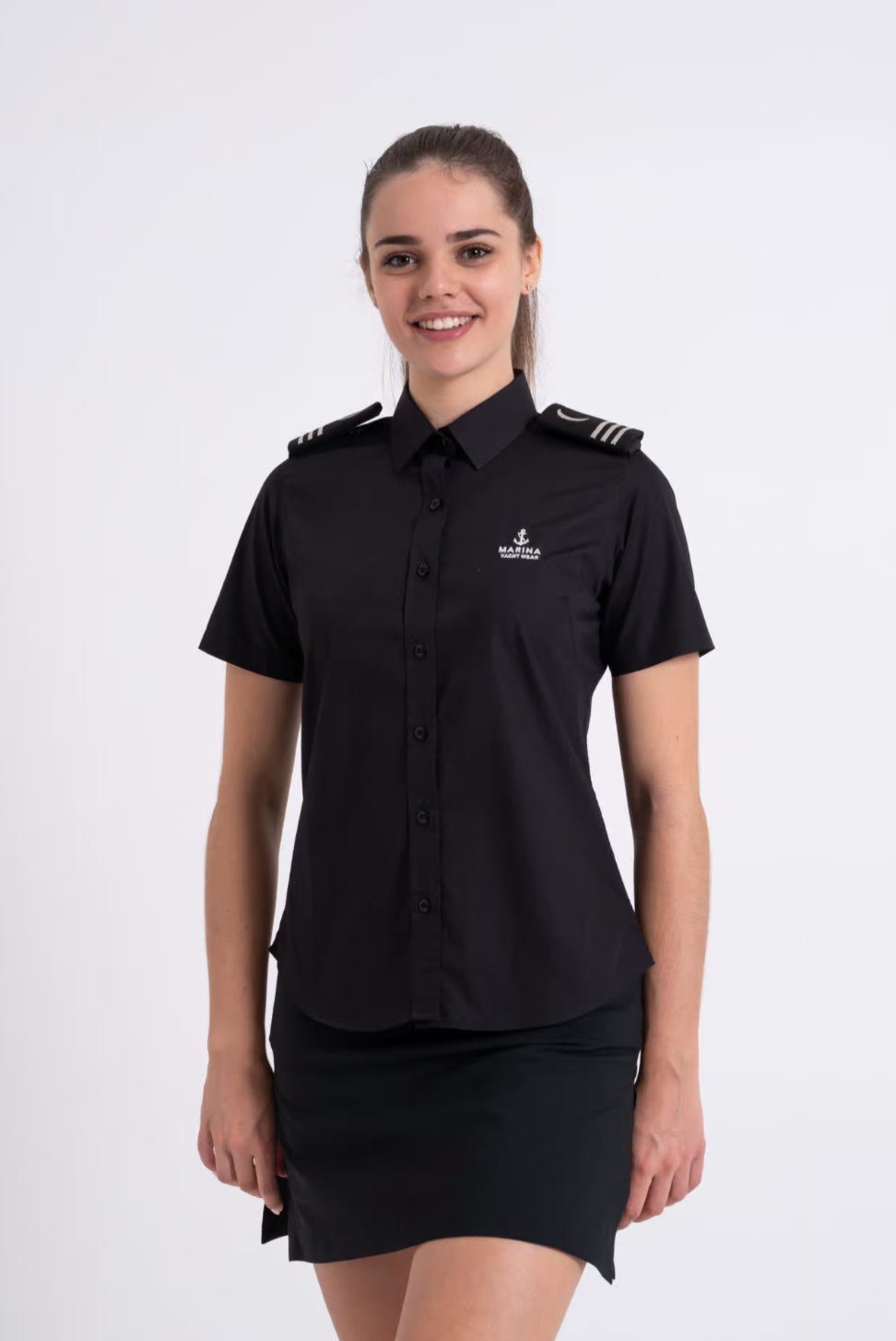 Ladies Short Sleeve Dress Shirt with Epaulettes - Marina Yacht Wear