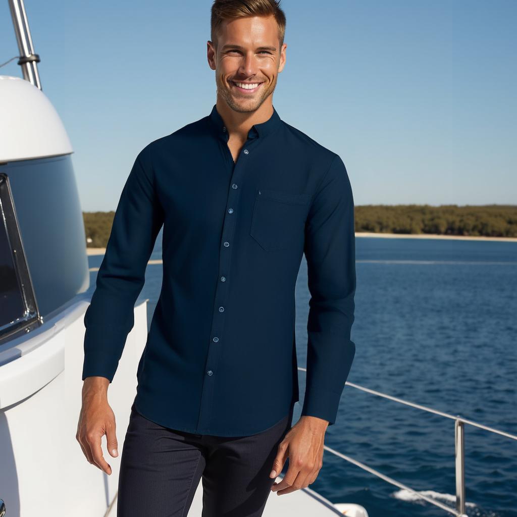 Long - sleeved mandarin collar shirt - Marina Yacht Wear