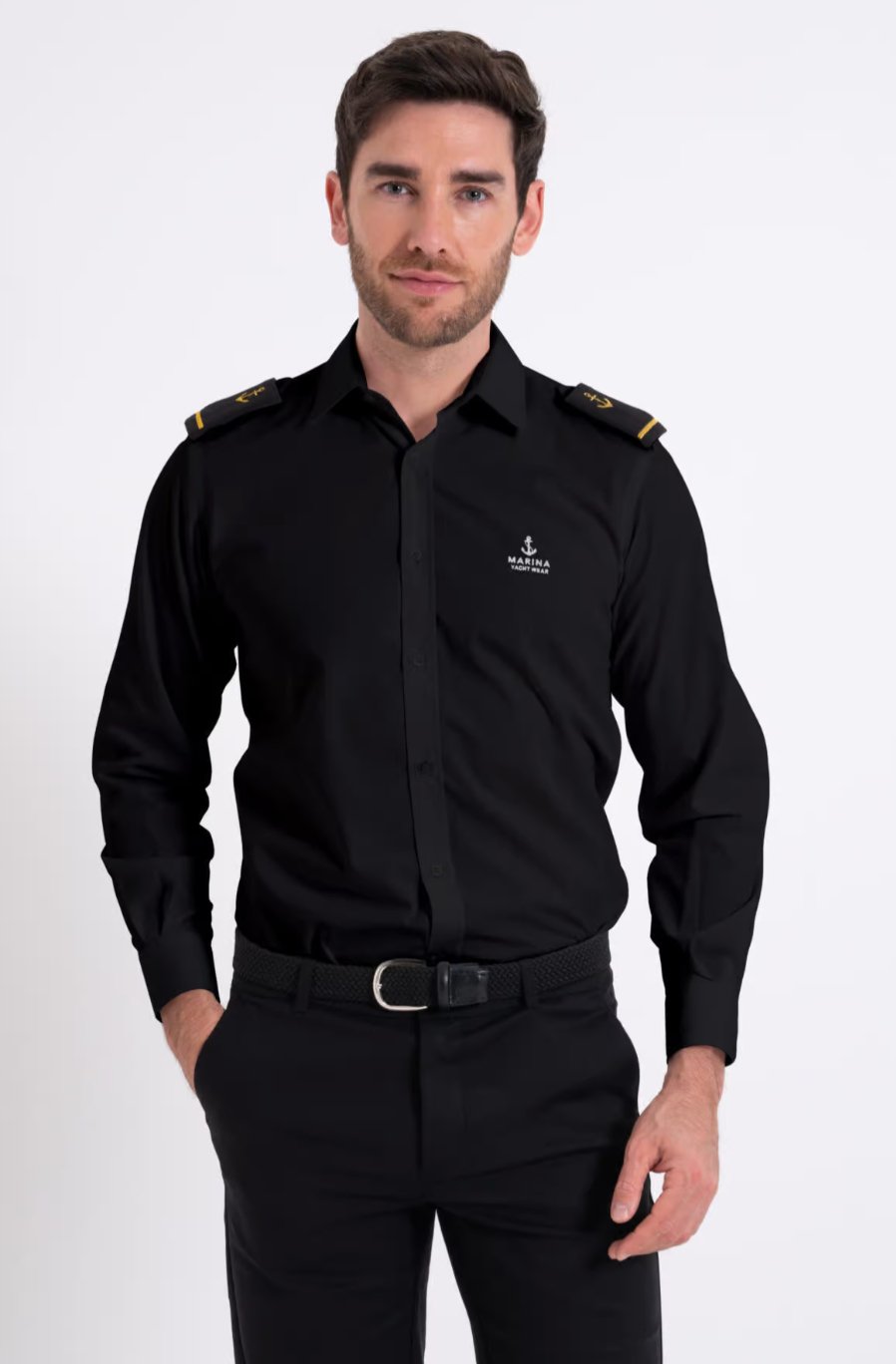 Mens Long Sleeve Dress Shirt with epaulettes Marina Yacht Wear - Marina Yacht Wear