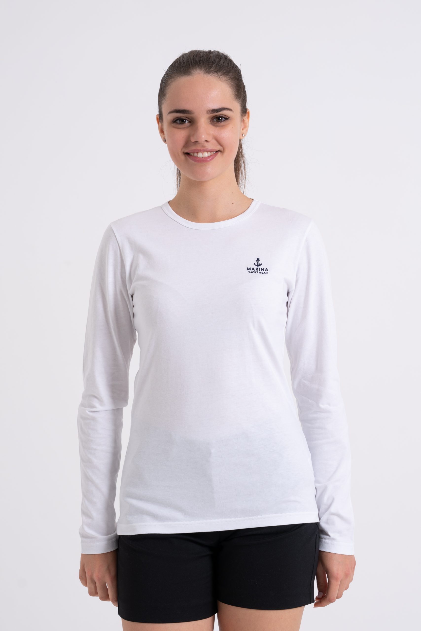 Ladies long sleeve on charter T-shirt white